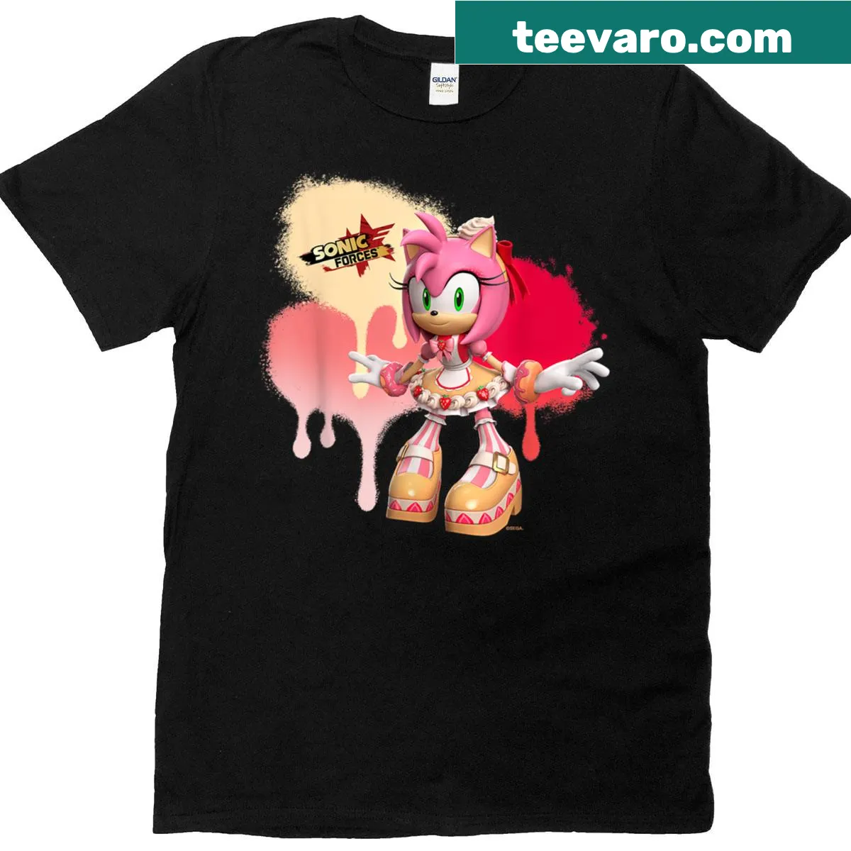 Sonic Forces Dulce Amy character design on a T-shirt — on a men's t-shirt