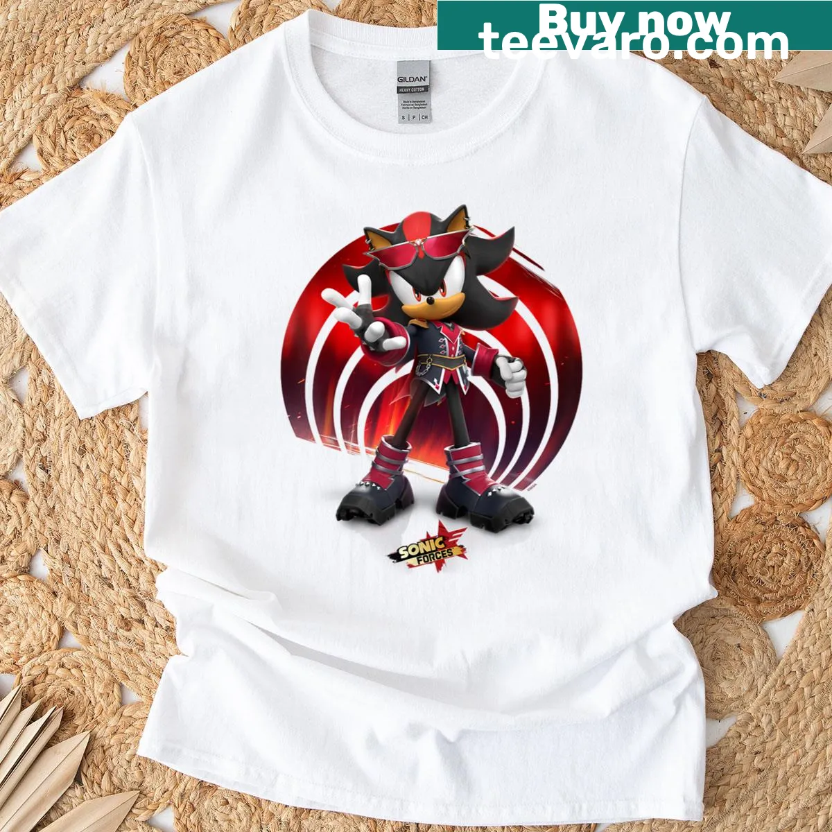 Idol Shadow from Sonic Forces illustrated on a T-shirt — on a men's t-shirt
