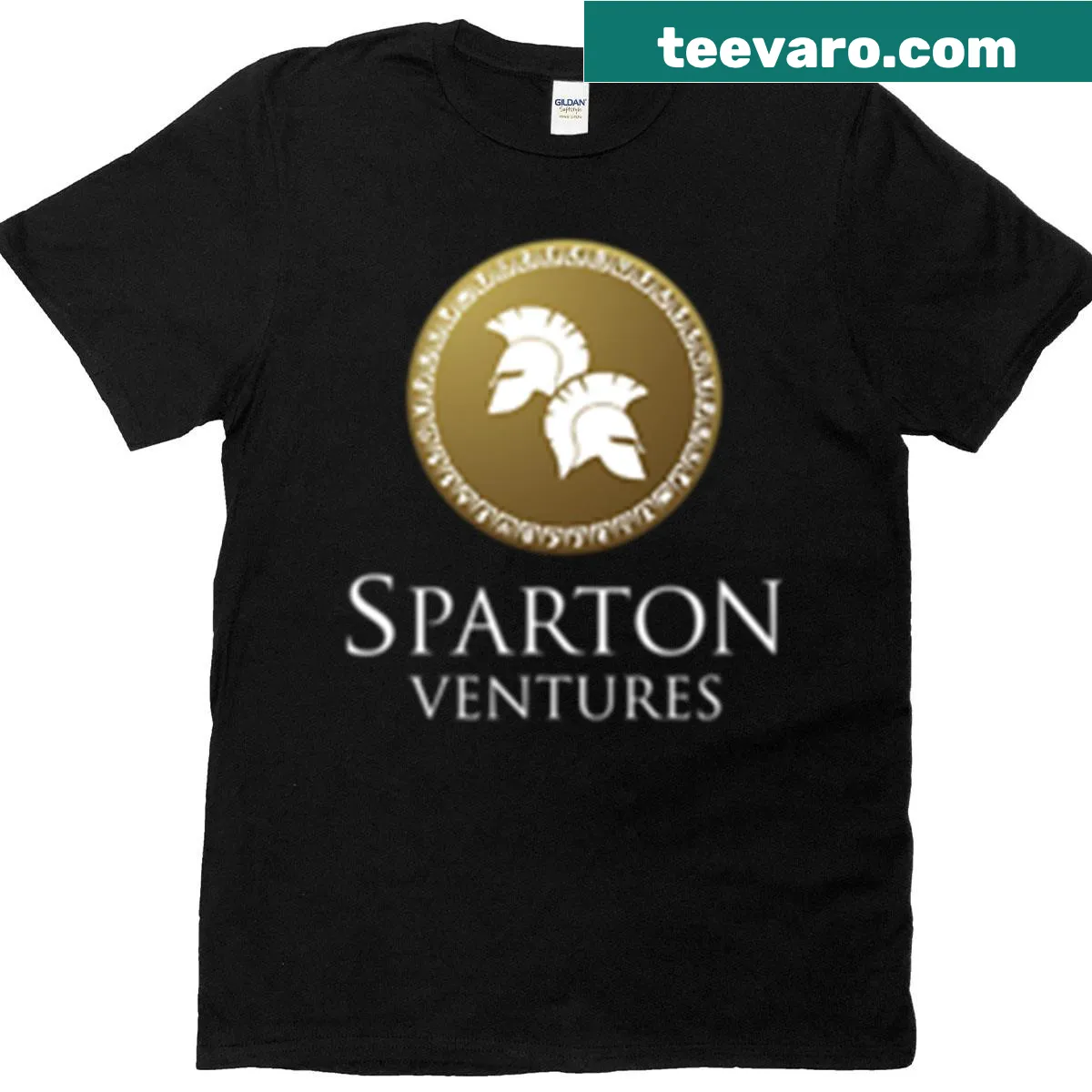 Professional t-shirt featuring the Sparton Ventures logo — on a men's t-shirt