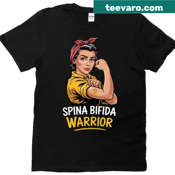 Yellow ribbon awareness design on a Spina Bifida warrior T-shirt