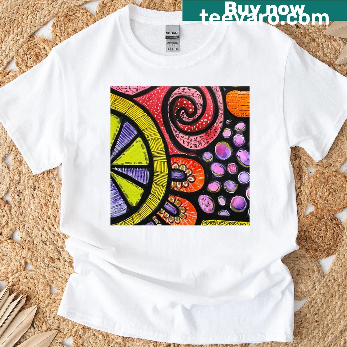 T-shirt featuring an intricate spiral bloom design — on a men's t-shirt