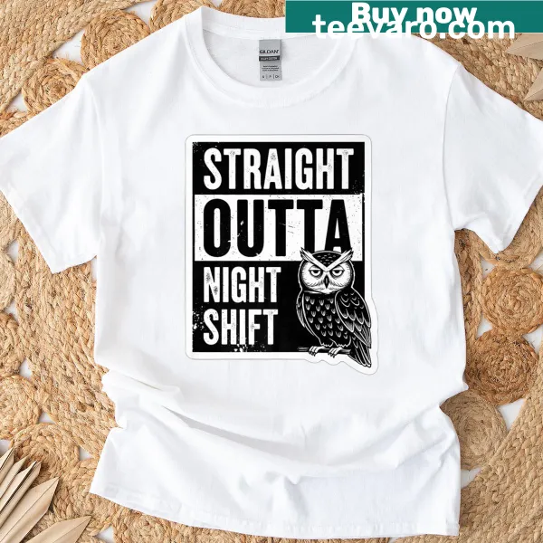 Vintage T-shirt featuring owl and 'Straight Outta Night Shift' text