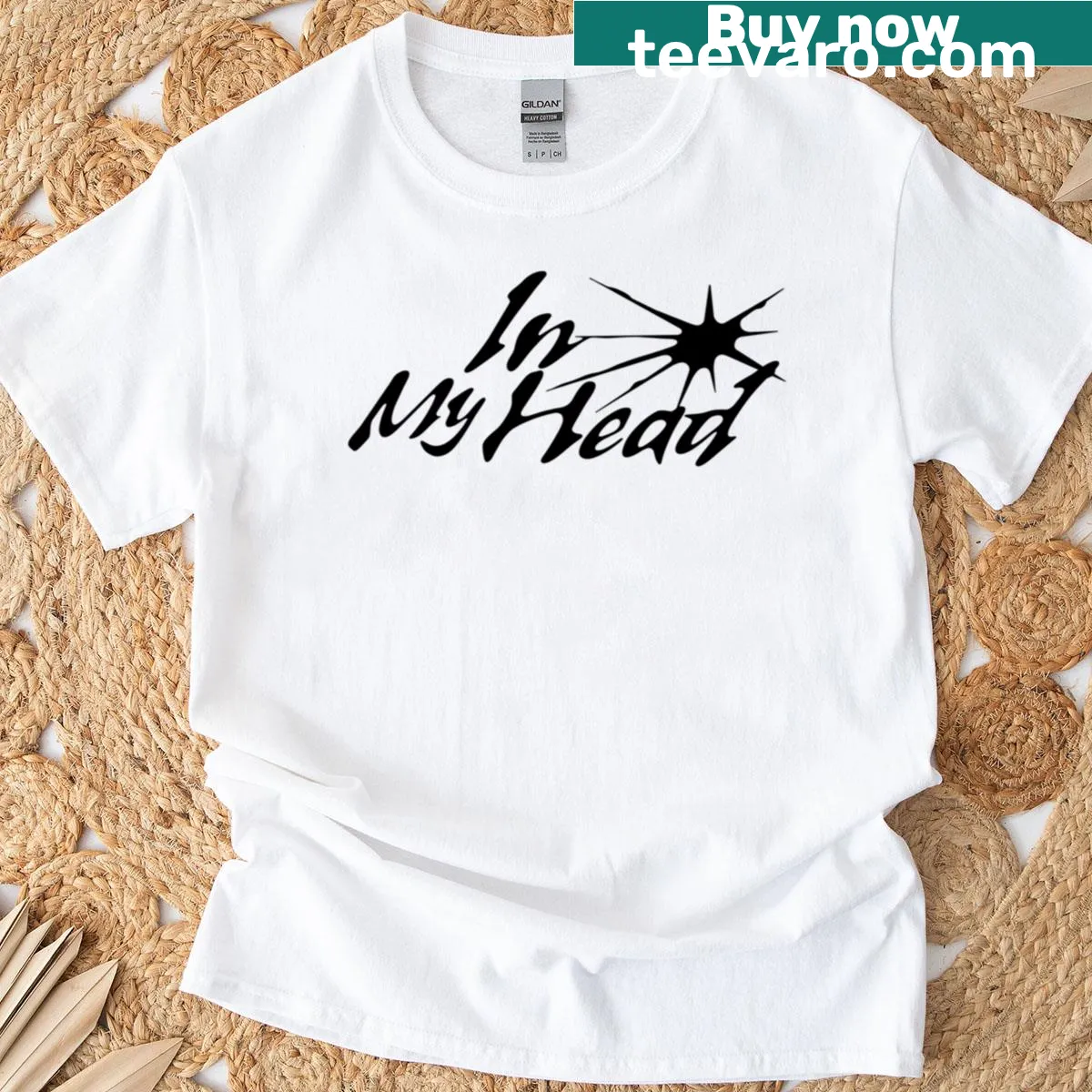 Stylish T-shirt featuring typographic design inspired by Stray Kids' In My Head. — on a men's t-shirt
