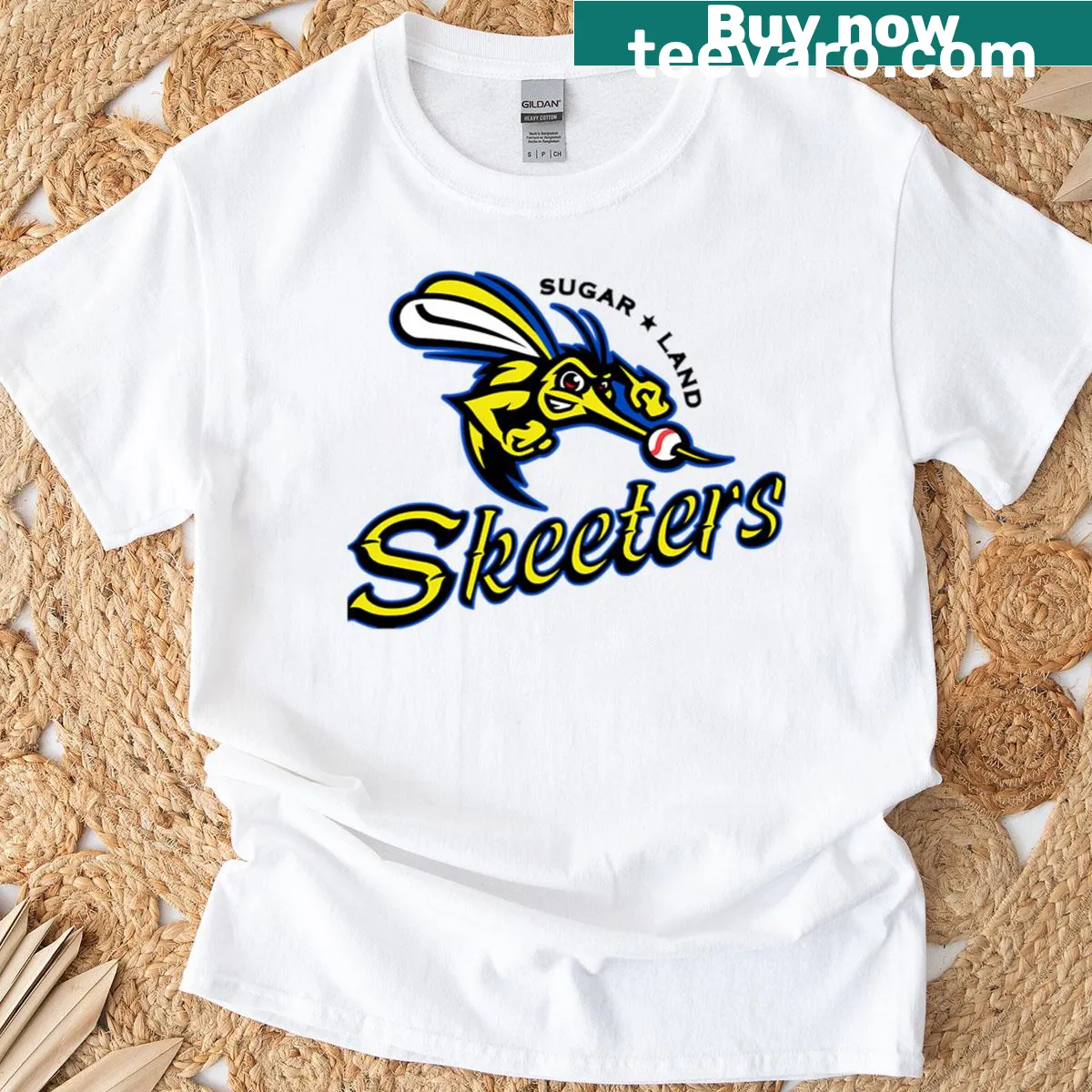 Minimalist T-shirt featuring the line-art logo of the Sugar Land Skeeters. — on a men's t-shirt
