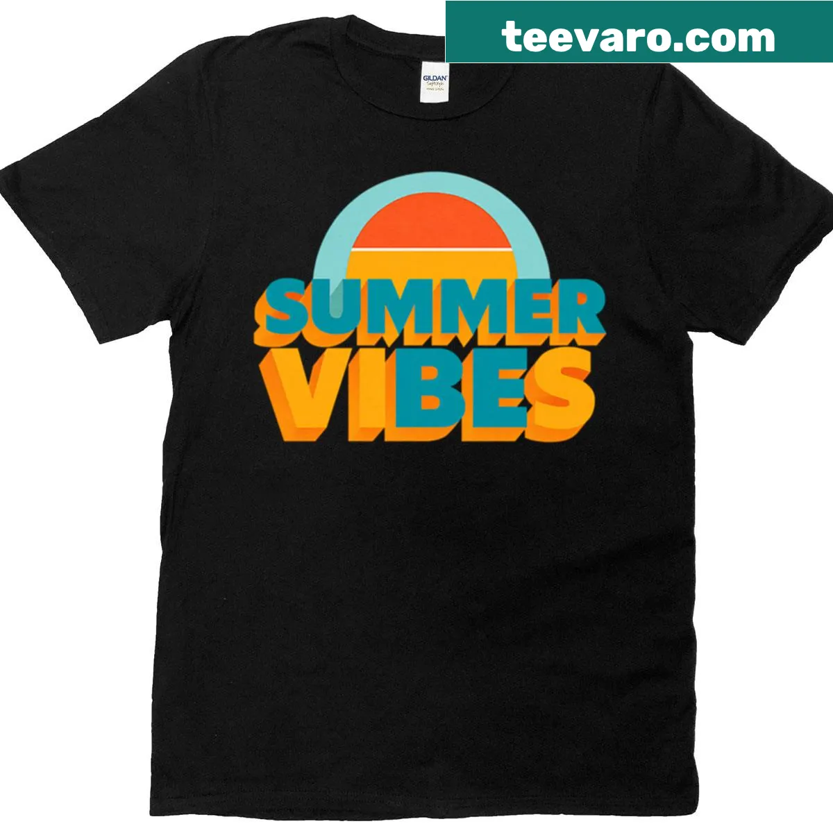 Retro-style T-shirt with typography celebrating summer vibes — on a men's t-shirt