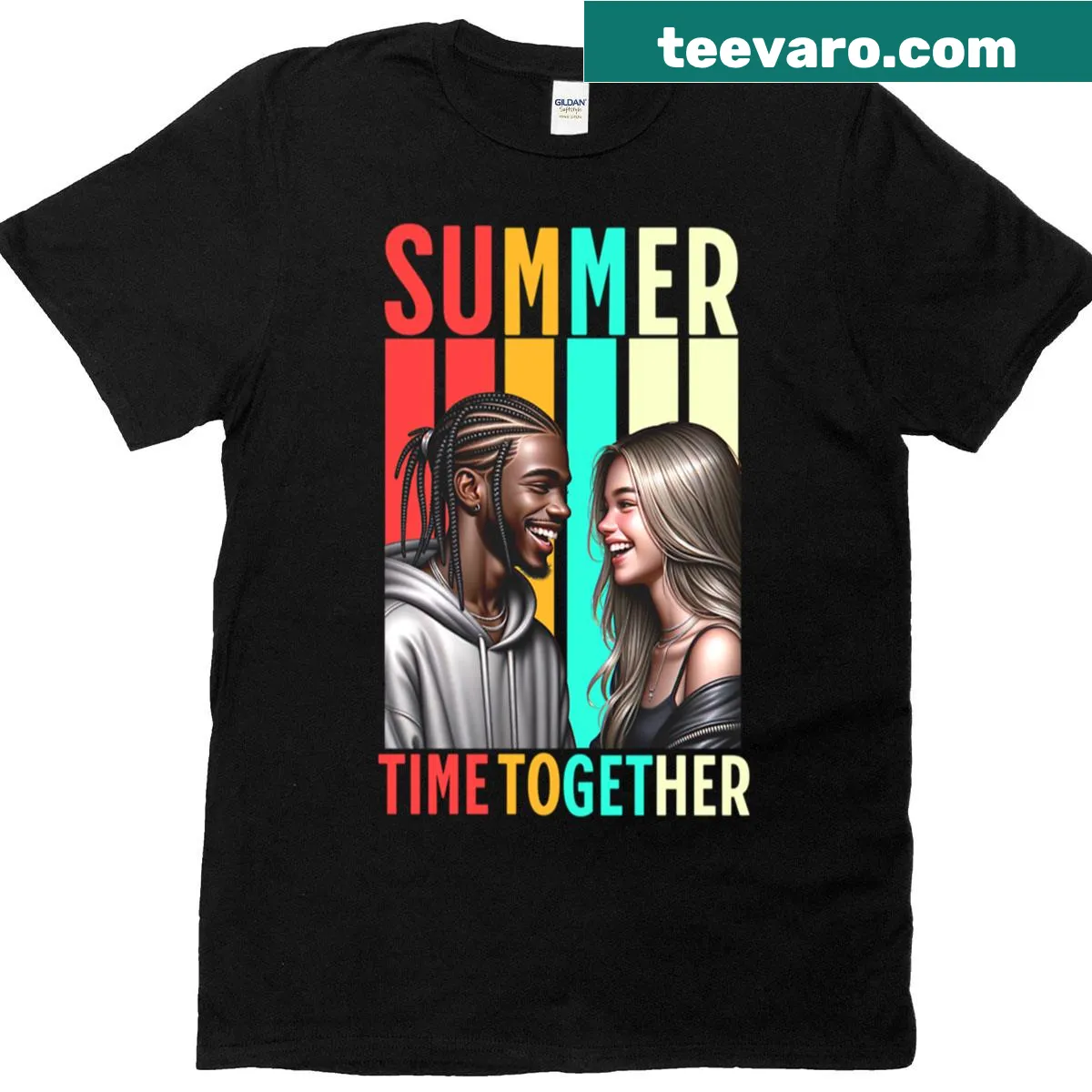 Summer-themed t-shirt with 'Good Vibes Great Company' design — on a men's t-shirt