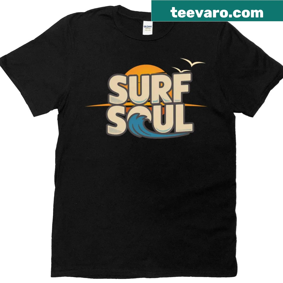 Surf Soul T-shirt with ocean-themed illustration for surf lovers — on a men's t-shirt