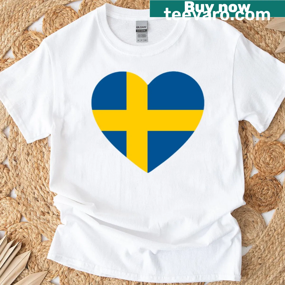 Heart design featuring the Swedish flag on a t-shirt — on a men's t-shirt
