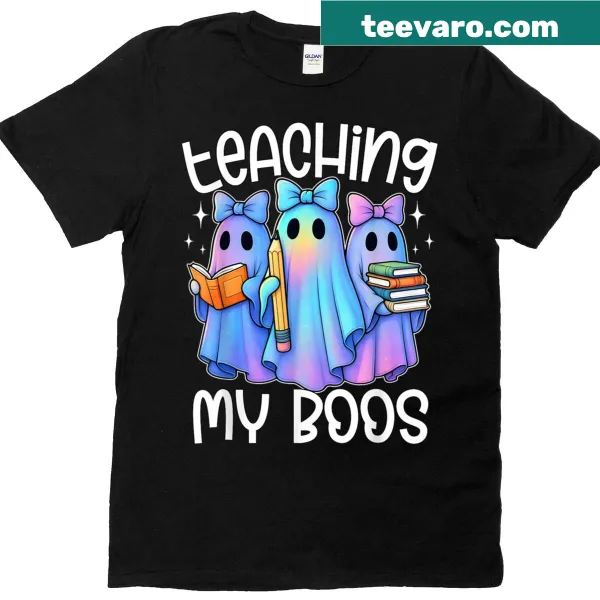 Pastel Halloween t-shirt with cute ghost design for teachers