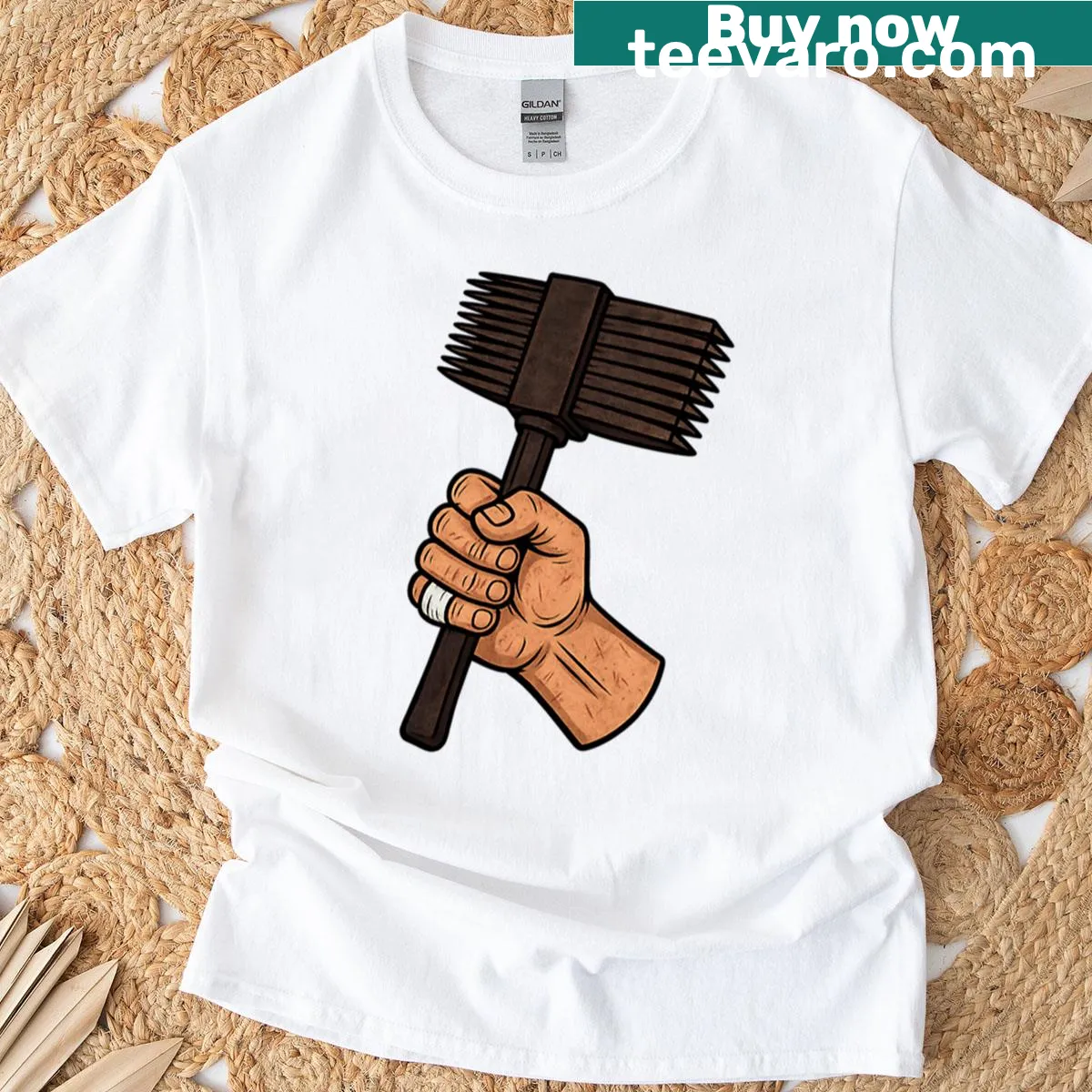 Cartoon graphic of a hammer on a t-shirt — on a men's t-shirt