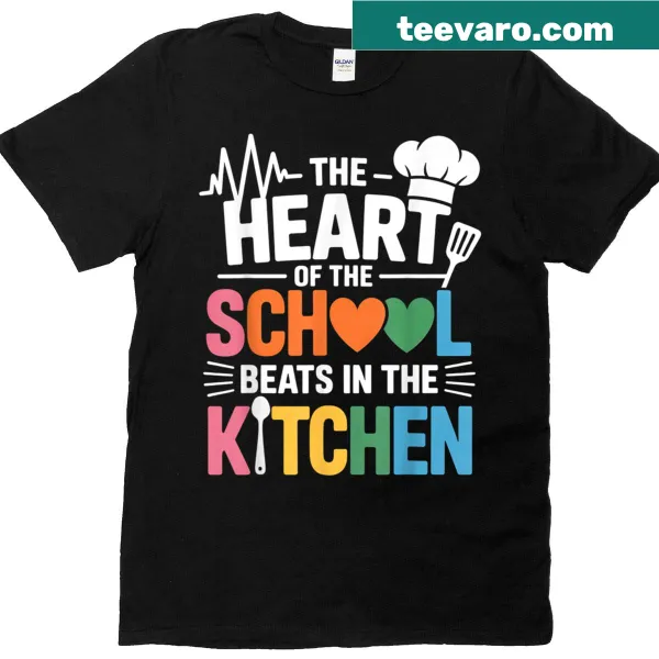 Cute t-shirt celebrating lunch ladies with heart-themed text