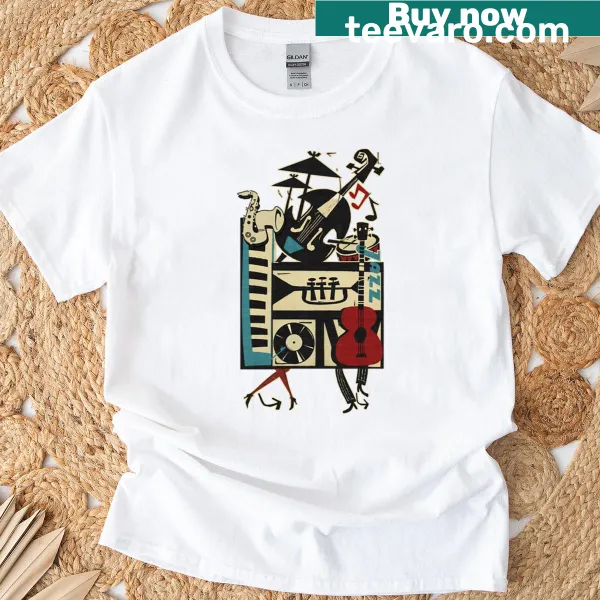 Retro jazz music themed t-shirt with elegant design