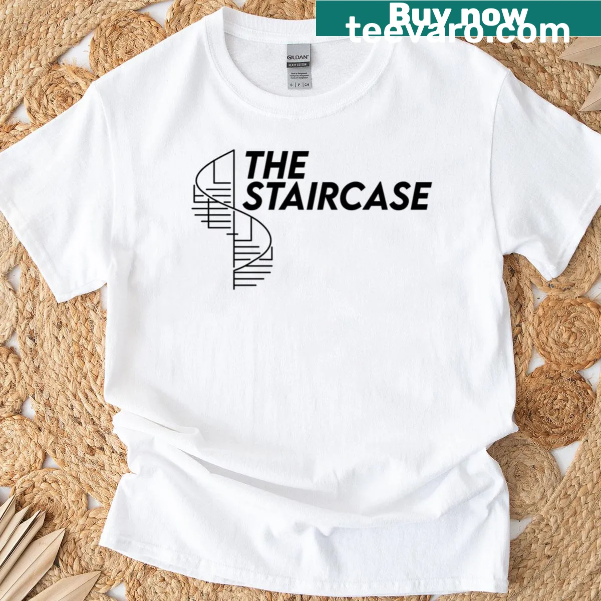 Abstract typographic design of a staircase on t-shirt — on a men's t-shirt
