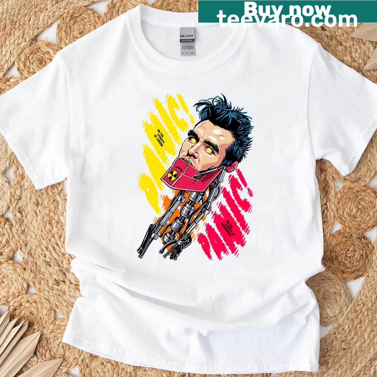 Urban-themed street graphic on T-shirt — on a men's t-shirt