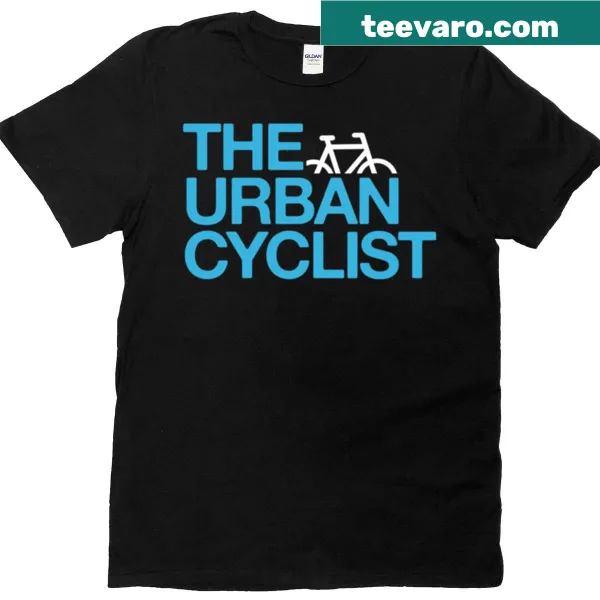 Minimalist bicycle illustration on an urban-themed T-shirt.