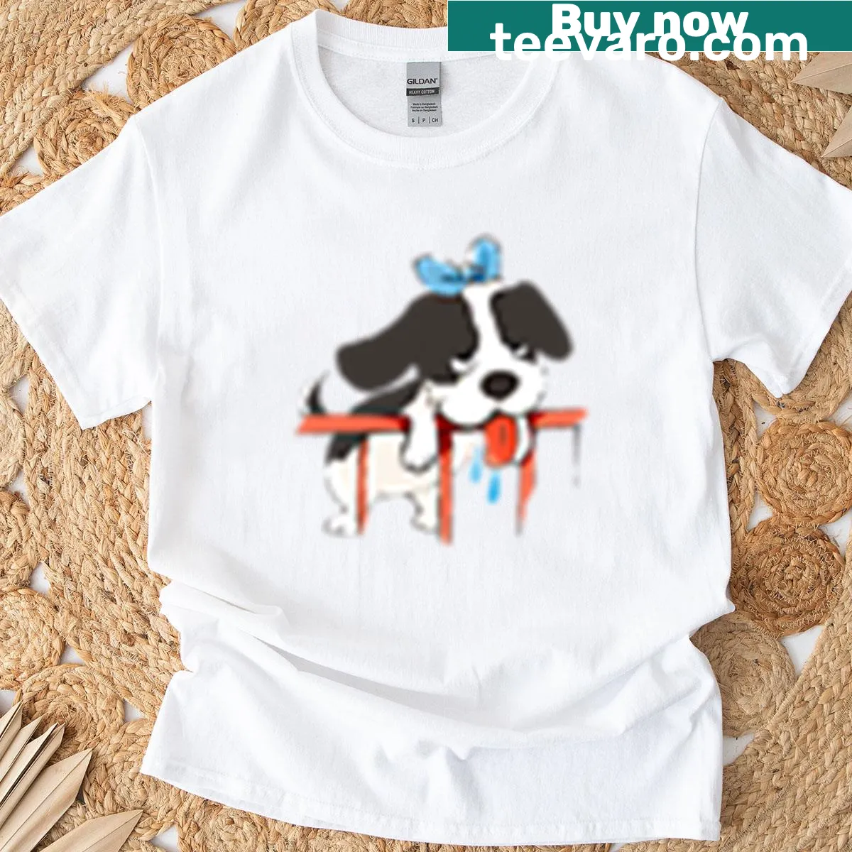 Illustration of a thirsty pup on T-shirt — on a men's t-shirt