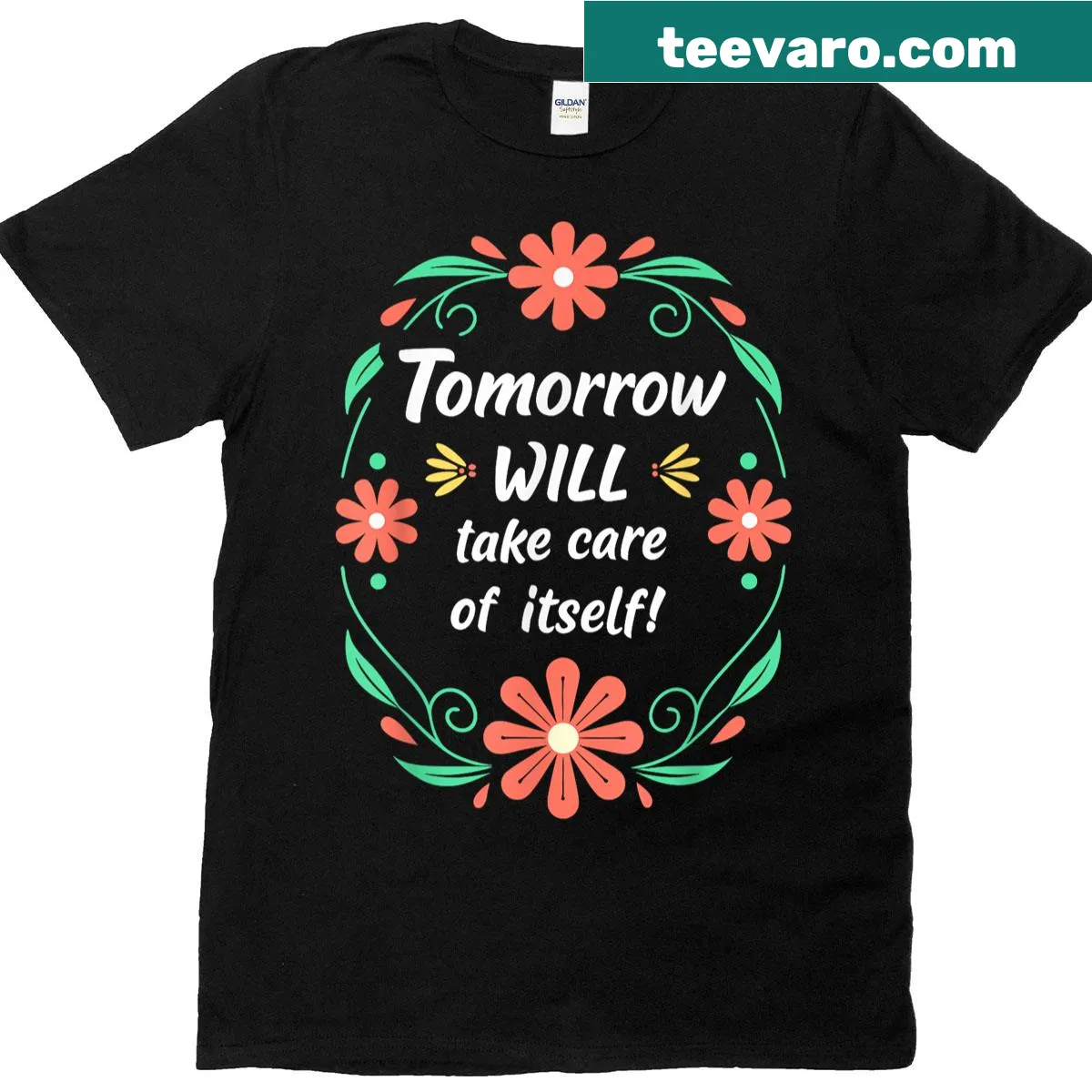 Uplifting T-shirt with reassuring message about living in the present — on a men's t-shirt