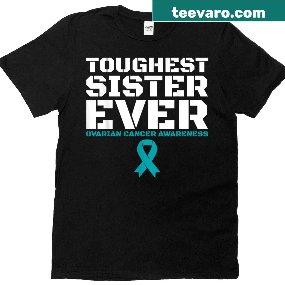 Text design with 'Toughest Sister Ever' and an awareness ribbon. — on a men's t-shirt