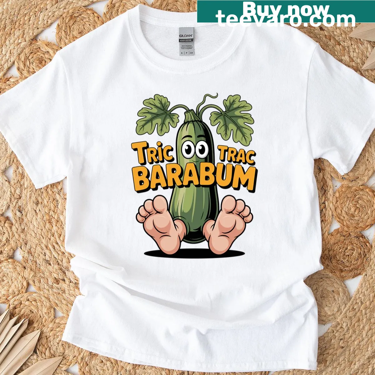Cartoon-style T-shirt featuring the Tric Trac Baraboom meme graphic — on a men's t-shirt