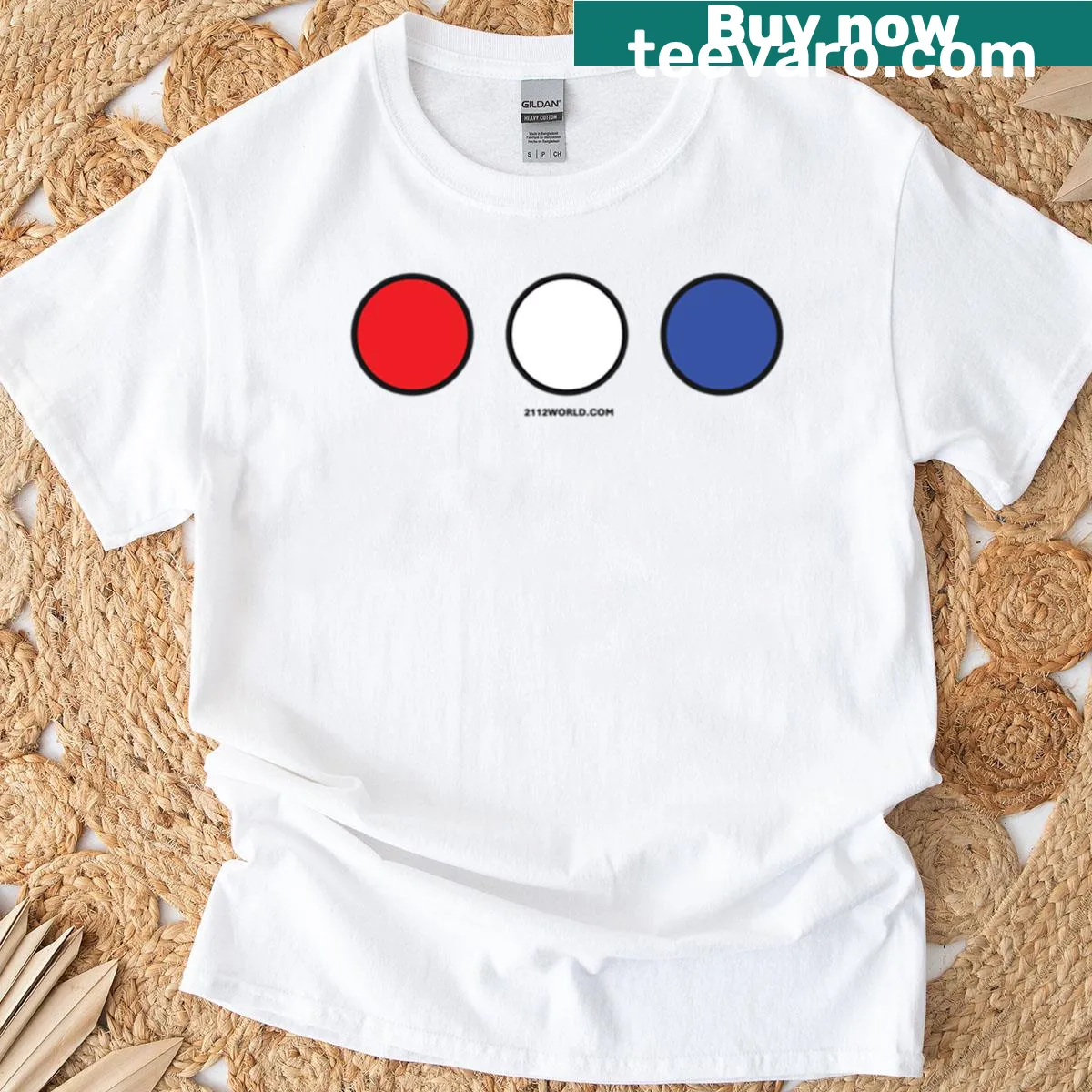 T-shirt with three dots design representing the USA — on a men's t-shirt
