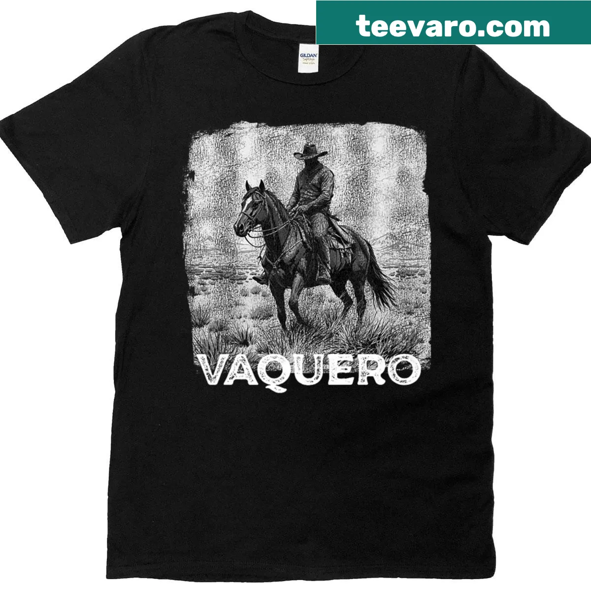 Illustrated vaquero cowboy graphic on premium t-shirt — on a men's t-shirt