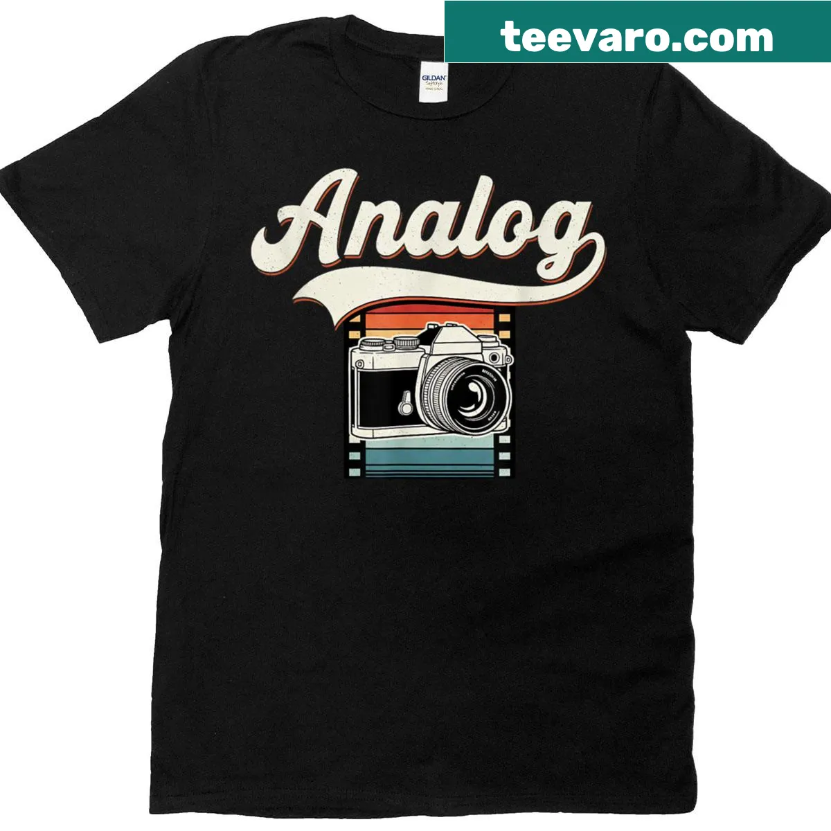 Vintage-style t-shirt featuring an analogue camera graphic. — on a men's t-shirt