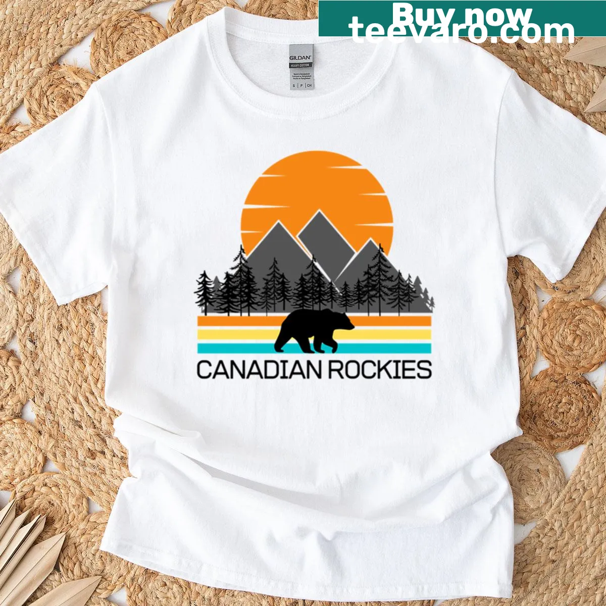 Illustrated design of the Canadian Rockies on t-shirt — on a men's t-shirt