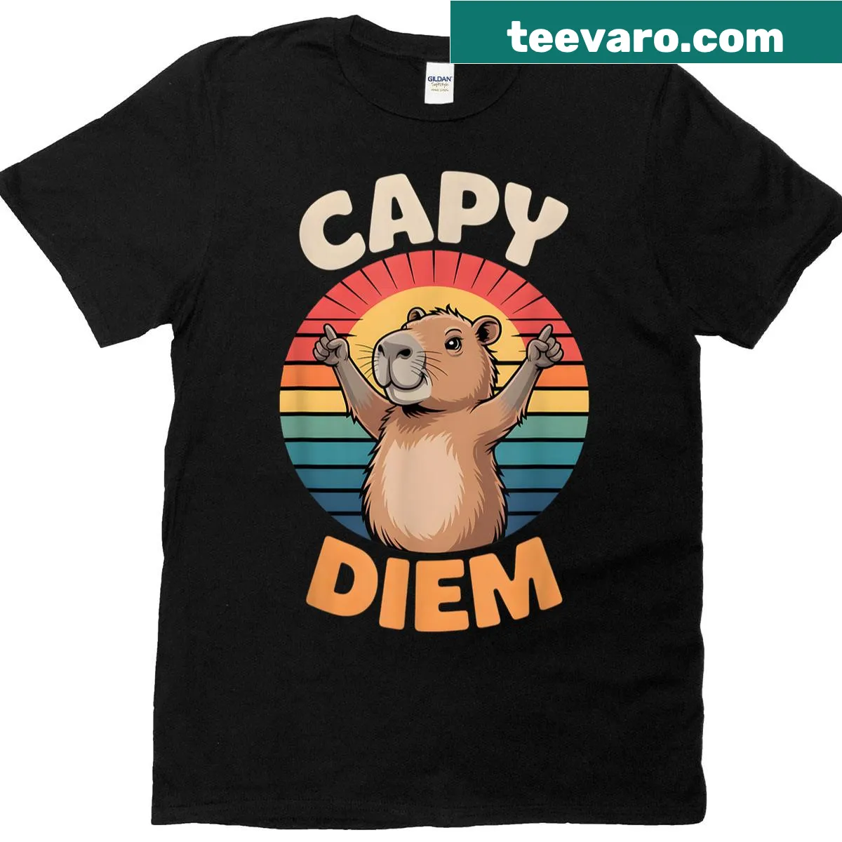 Vintage-style t-shirt with 'Capy Diem' and a fun capybara graphic — on a men's t-shirt