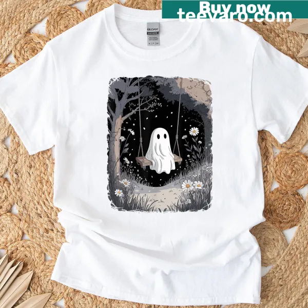 Vintage ghost design in a forest on T-shirt
