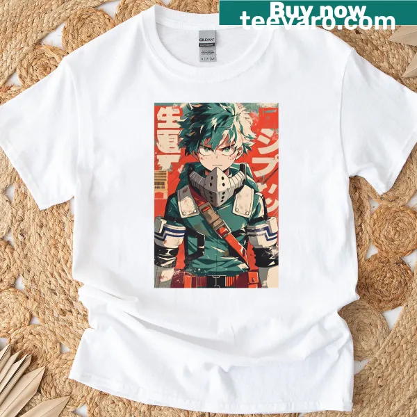 Vintage styled T-shirt featuring an anime character Deku art