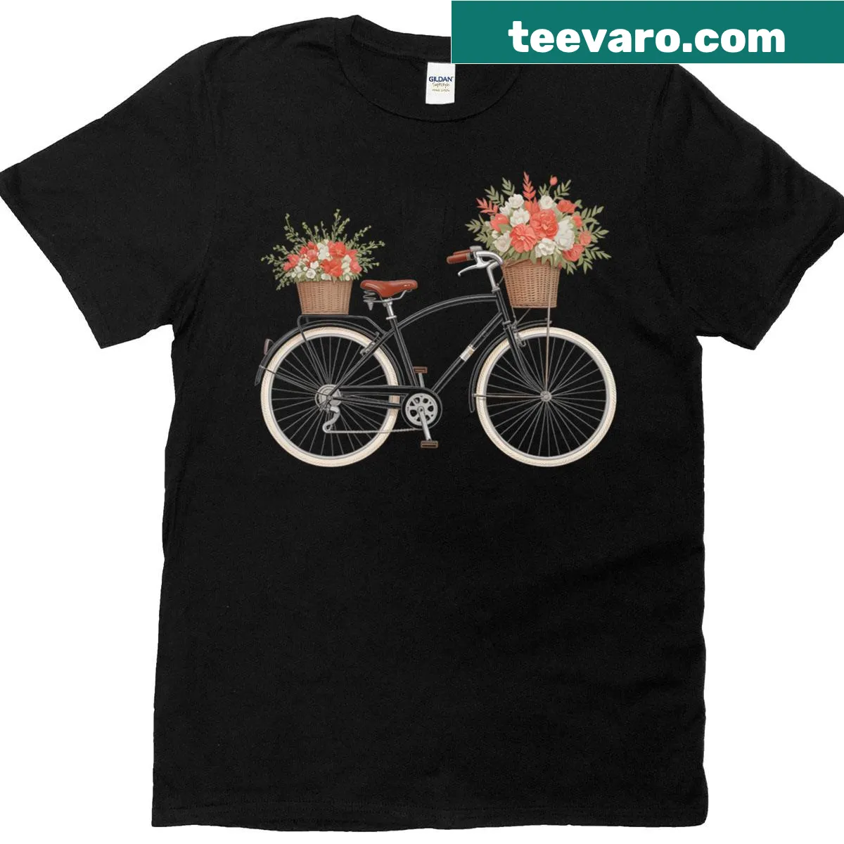 Vintage floral bicycle design on premium t-shirt — on a men's t-shirt
