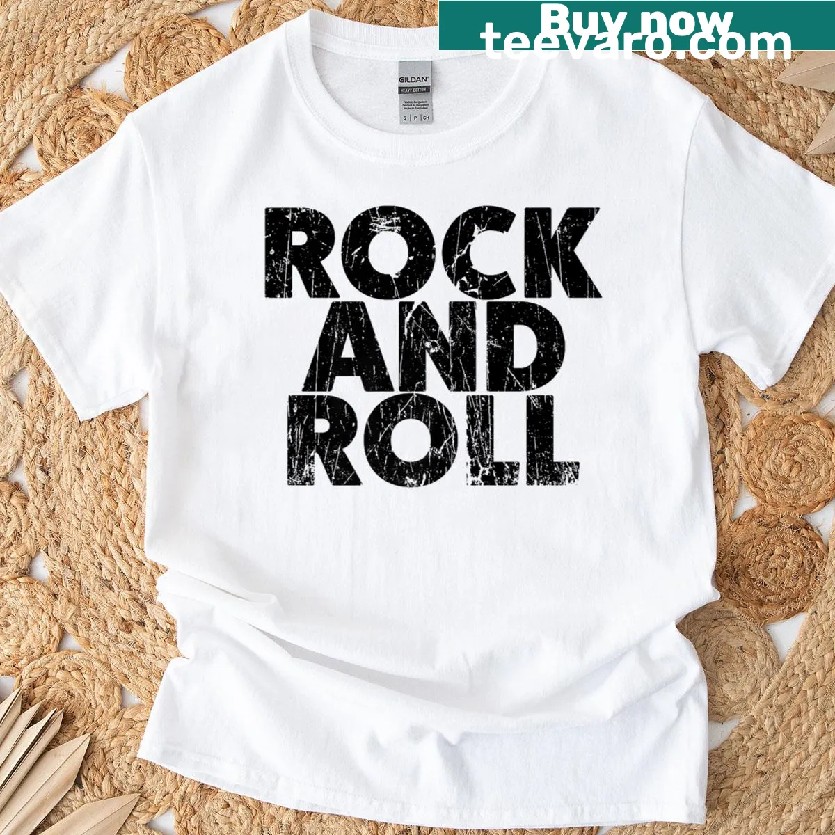 Vintage rock music graphic with a distressed look — on a men's t-shirt
