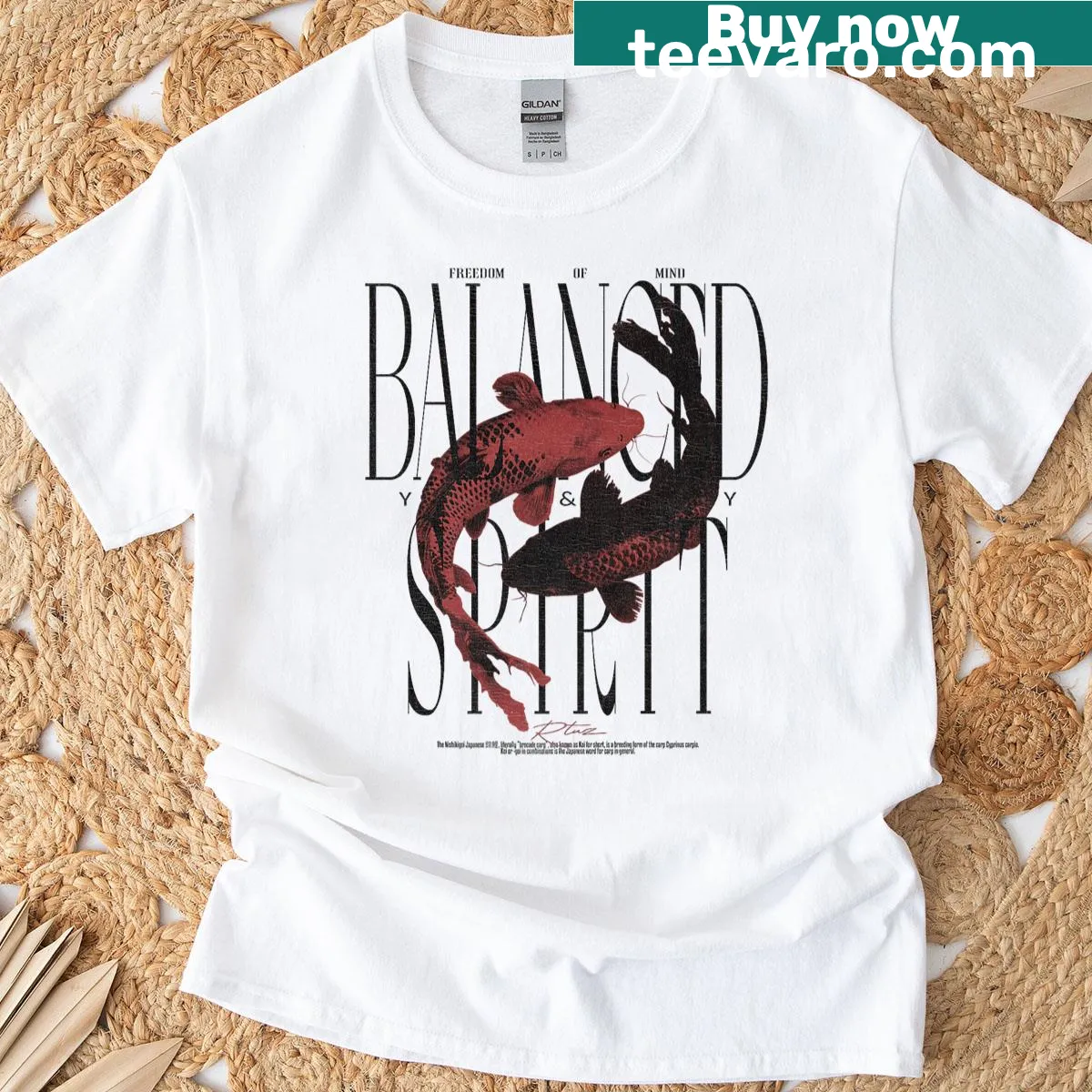 Vintage koi carp graphic on premium t-shirt — on a men's t-shirt