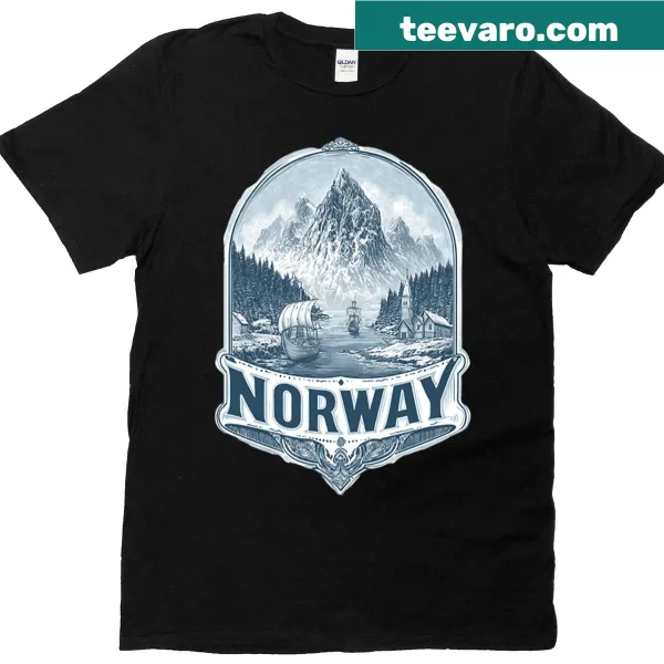 Vintage-style T-shirt with Norway travel badge graphic
