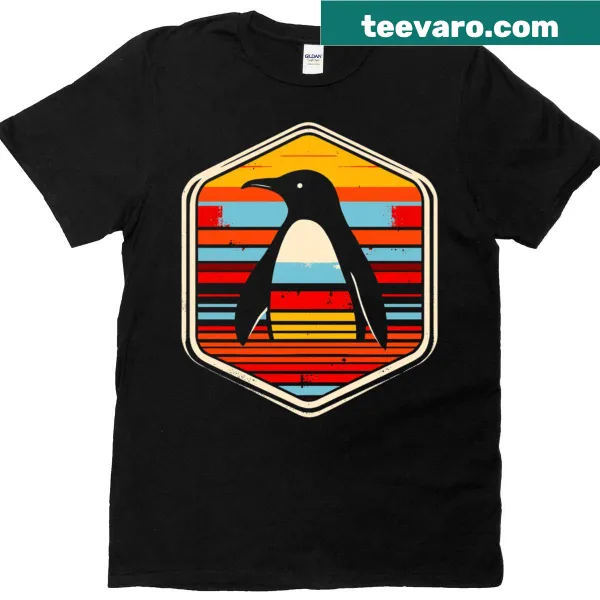 Vintage-style T-shirt featuring a cute penguin illustration