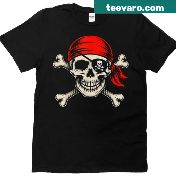 Cartoon pirate skull graphic T-shirt for Halloween fun