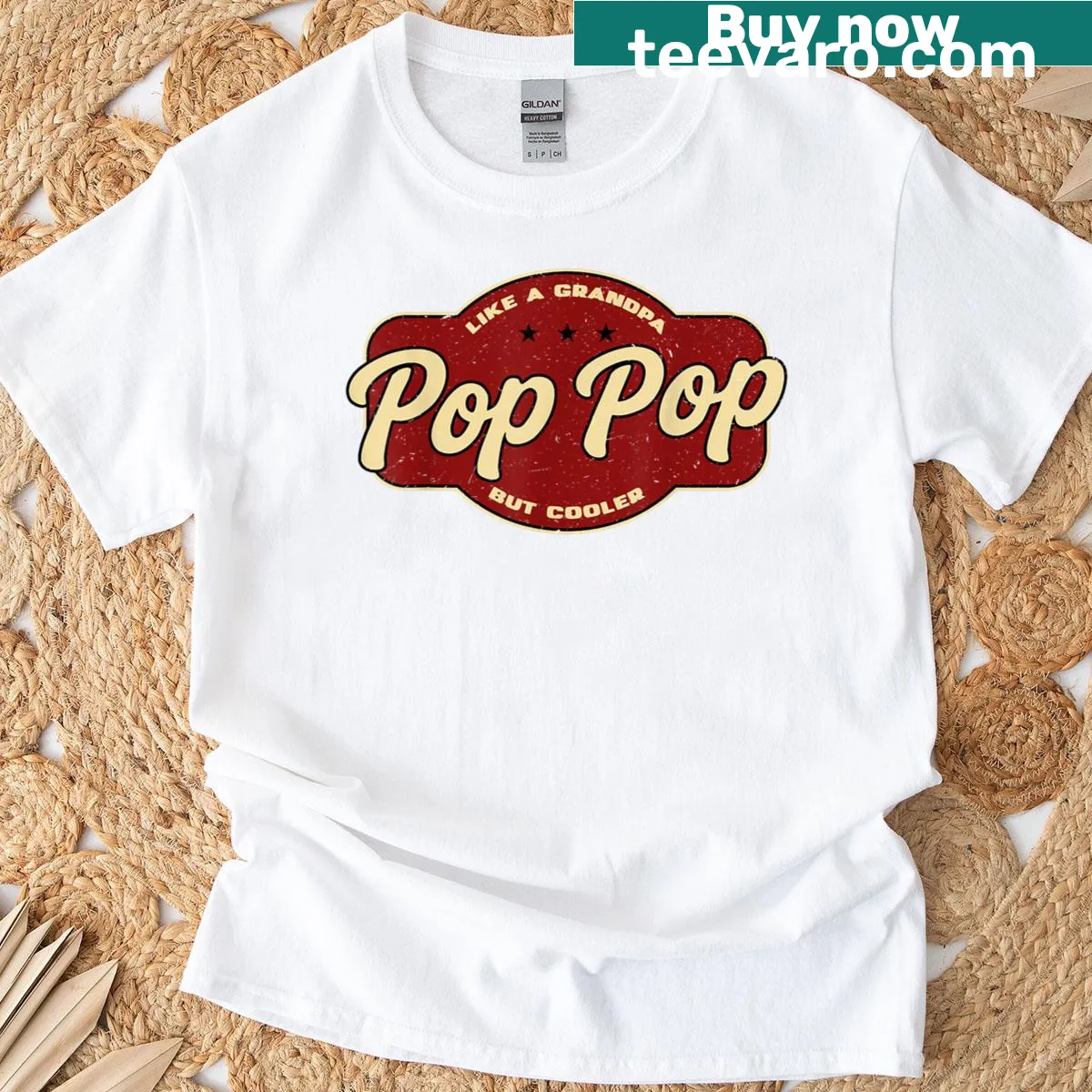 Humorous vintage Pop Pop t-shirt with playful typography — on a men's t-shirt