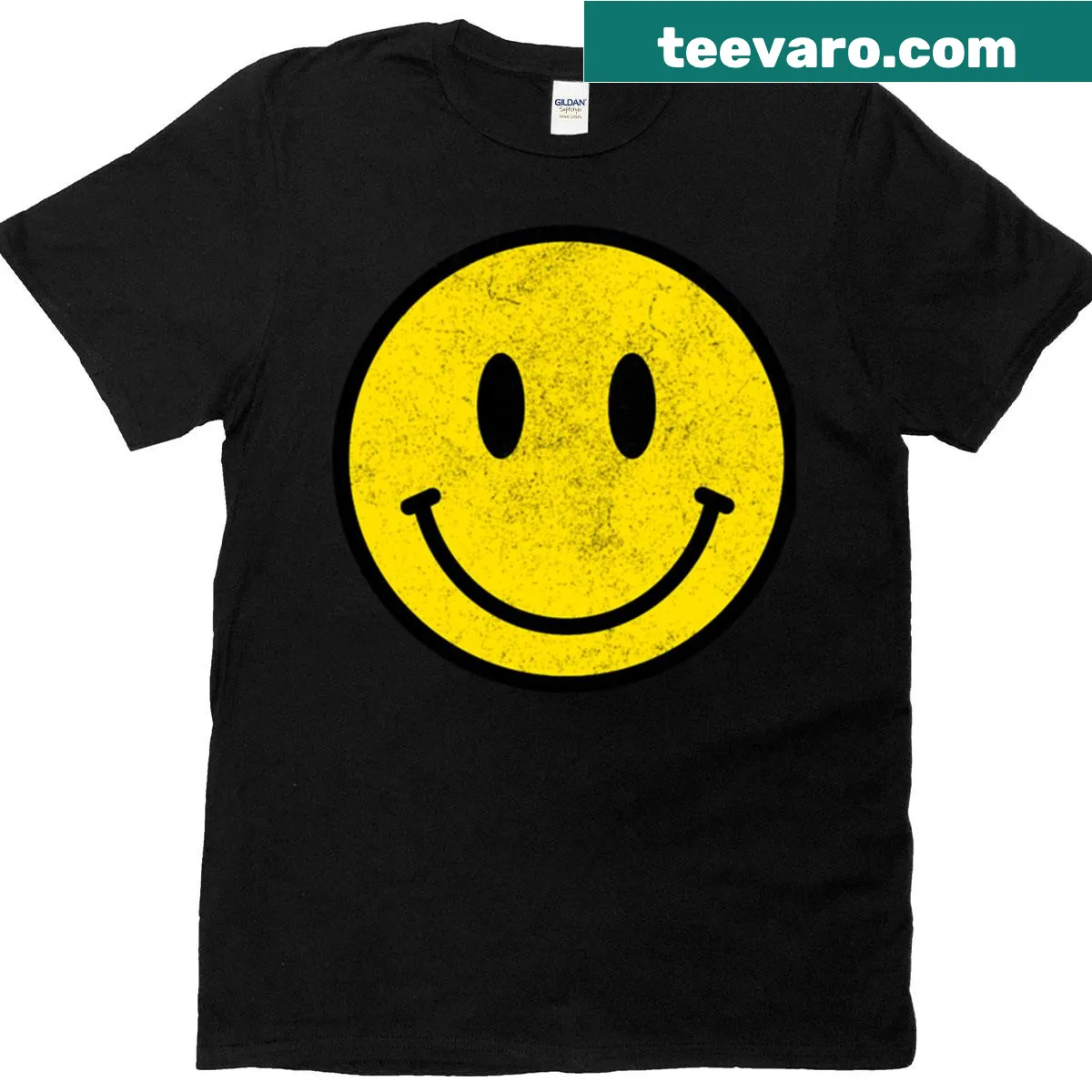 Vintage tee featuring a retro happy smiley face design — on a men's t-shirt