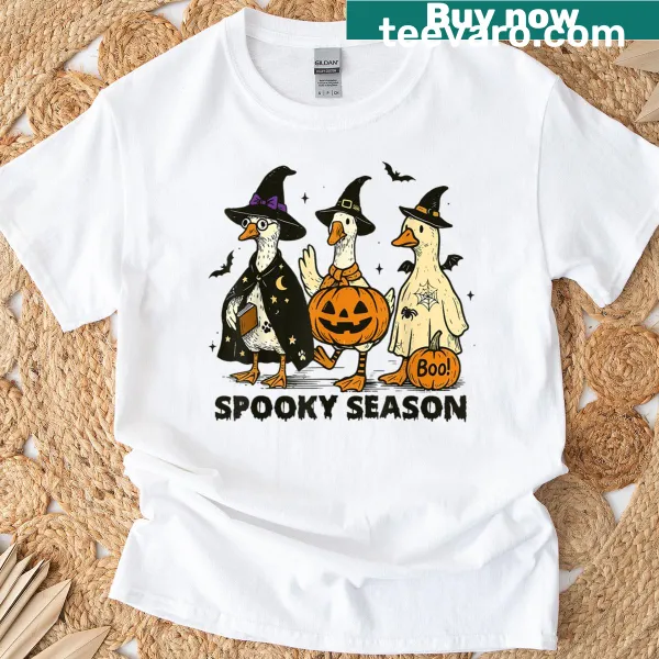 Vintage Halloween shirt with a ghostly goose illustration