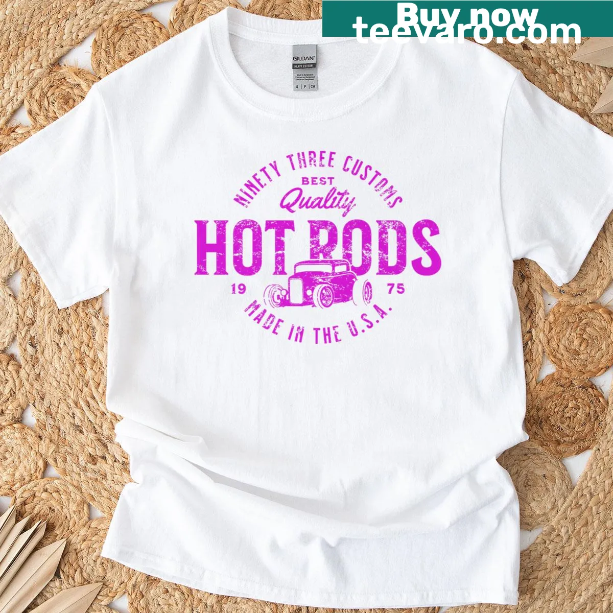 Vintage hotrod design automotive t-shirt — on a men's t-shirt