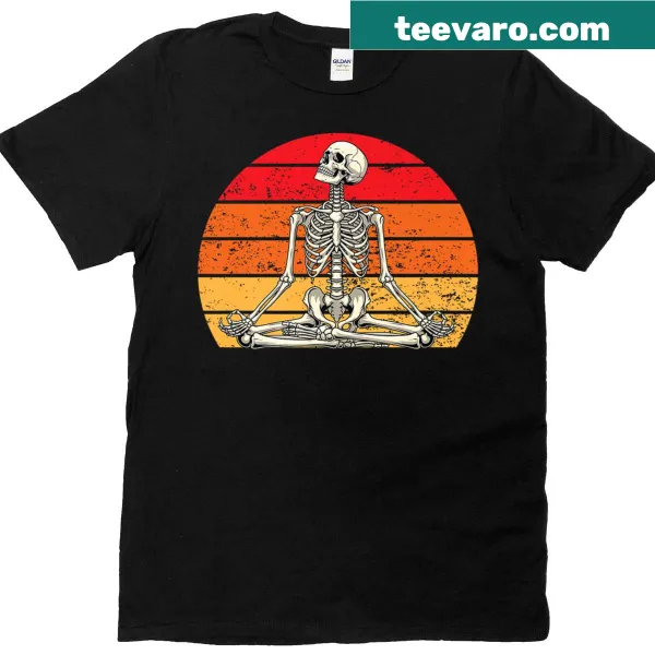 Vintage Yoga Skeleton T-shirt featuring a meditating skeleton graphic.