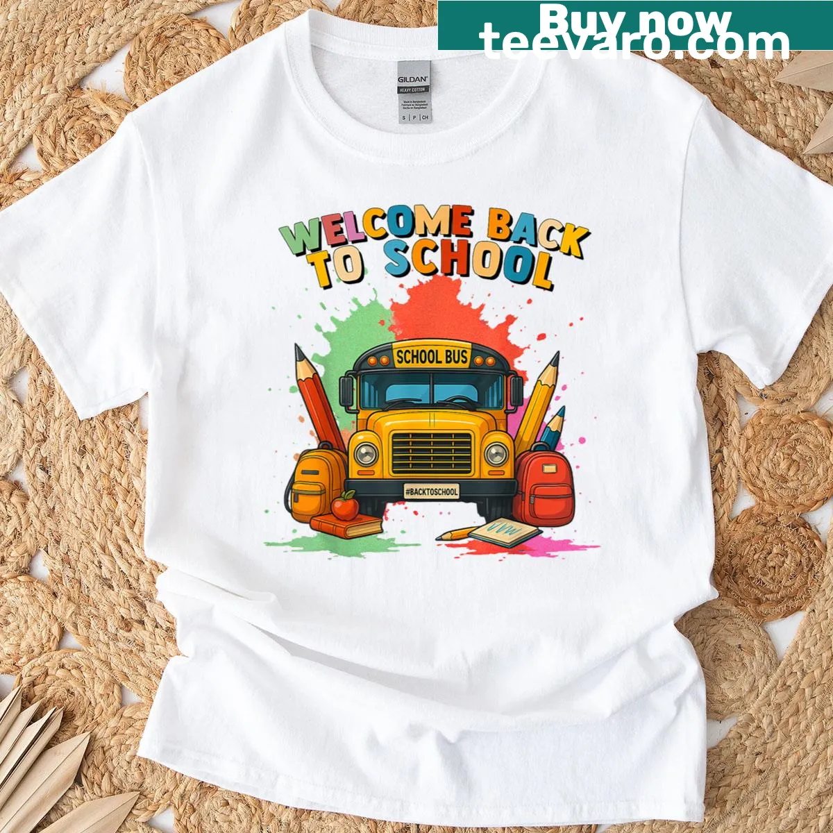 Vintage First Day Of School Class T-shirt with school bus design — on a men's t-shirt