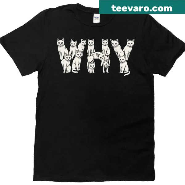 Whimsical cat typography design t-shirt featuring white cats