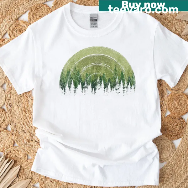 Vintage graphic T-shirt featuring a serene forest scene with trees and wildlife