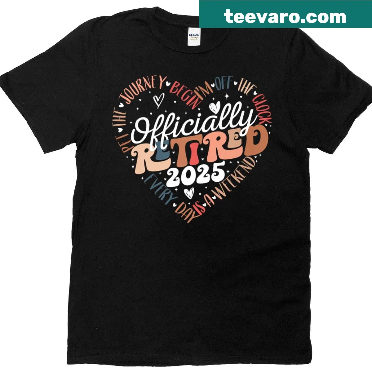 Retirement t-shirt for women with heart graphic and retirement year — on a men's t-shirt