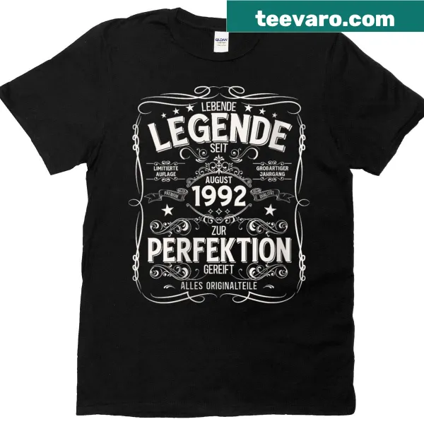 Vintage-style tee with '1992 Legend' text for 33rd birthday
