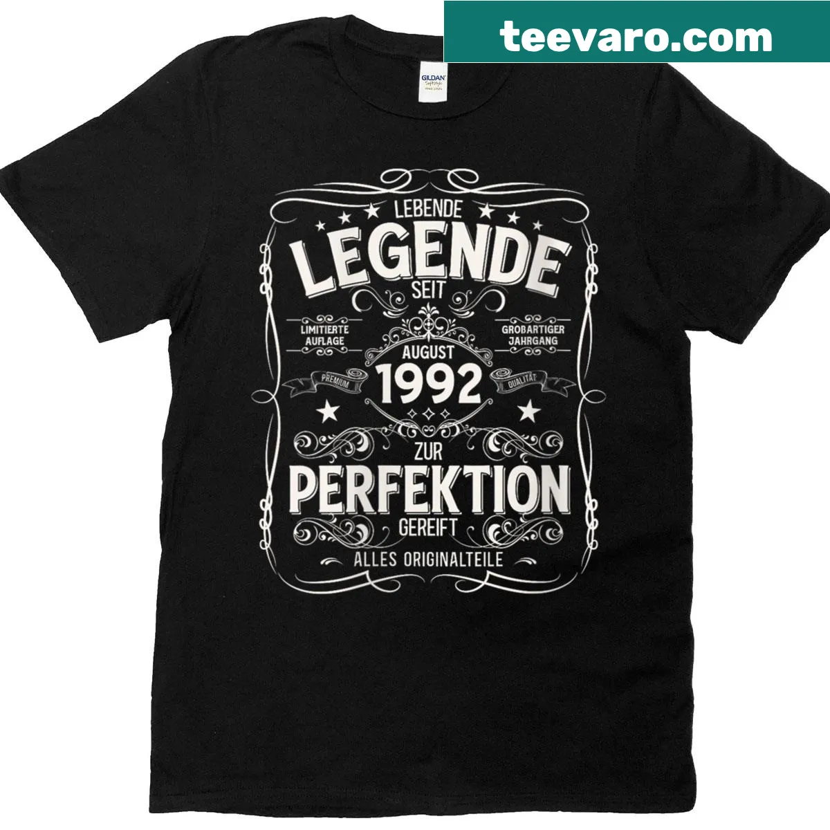 Vintage-style tee with '1992 Legend' text for 33rd birthday — on a men's t-shirt