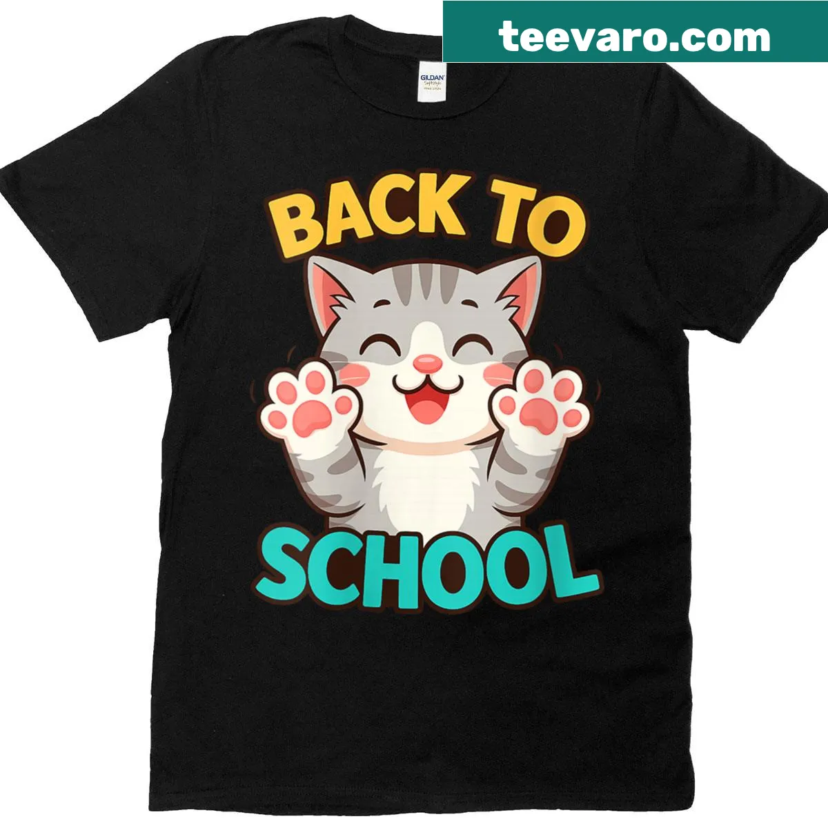 Cute cartoon kitten design on kids back-to-school T-shirt — on a men's t-shirt