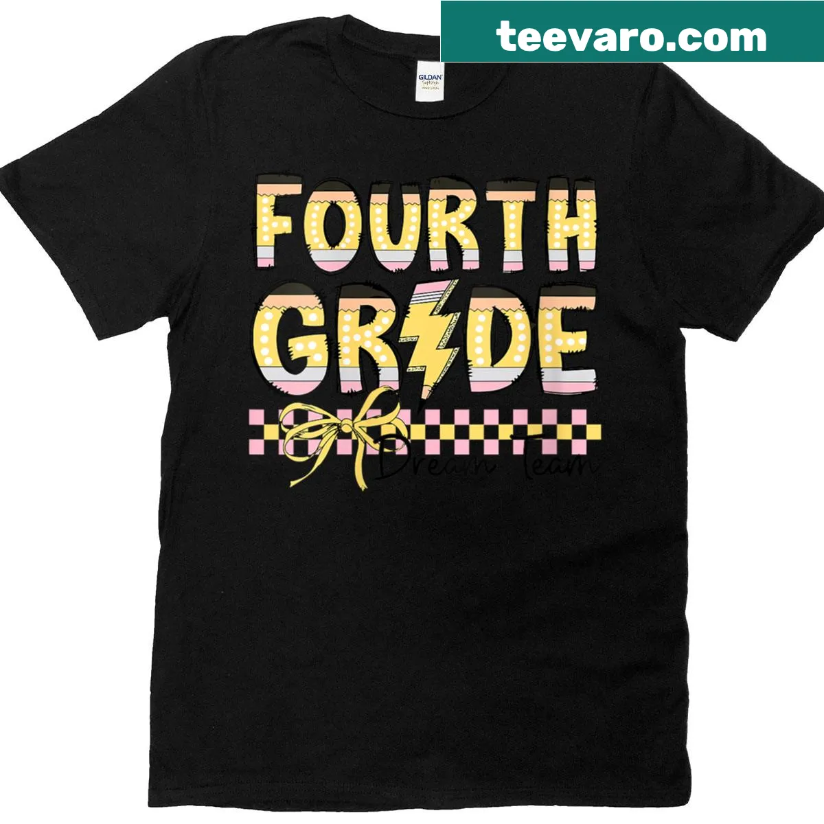 Typographic design for Fourth Grade Dream Team teacher t-shirt — on a men's t-shirt