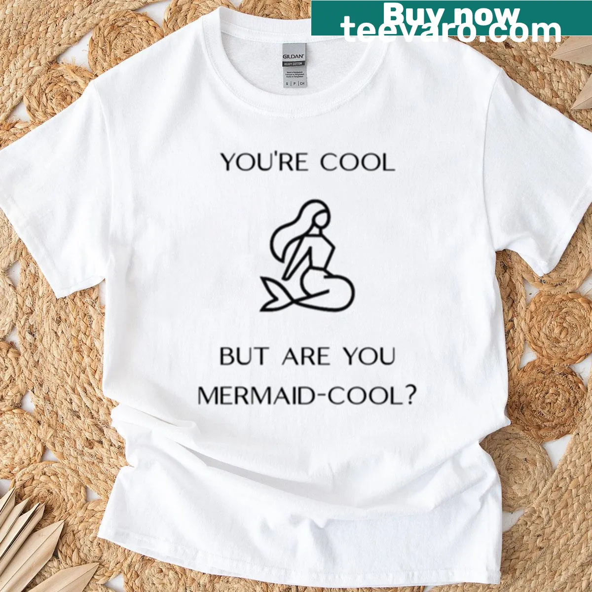 Mermaid-themed t-shirt with fun text asking if you're mermaid-cool — on a men's t-shirt